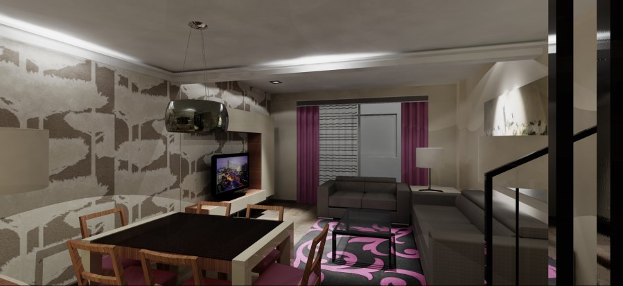 Cortina con dobles y galería acero - Villalba Interiorismo