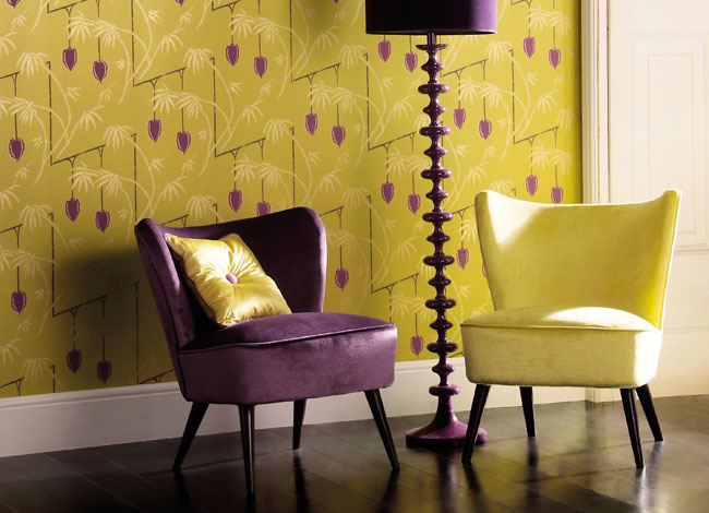 Combinación color amarillo y morado - Villalba Interiorismo