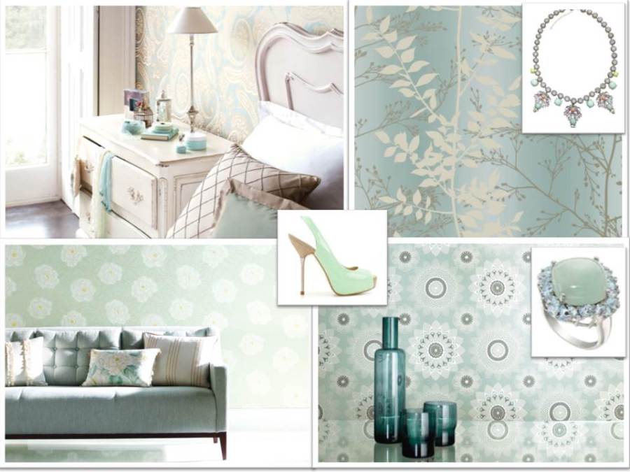 Papeles pintados en verde agua - Villalba Interiorismo