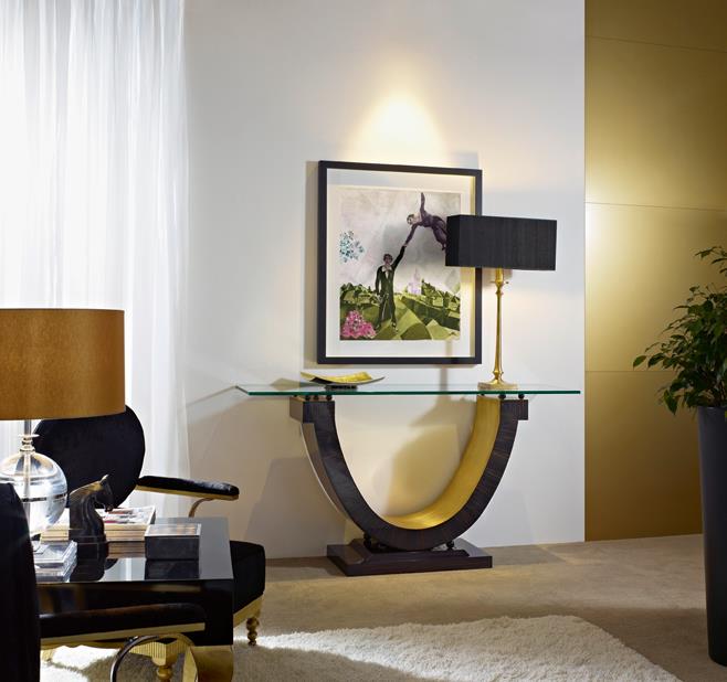 Consola negra con dorado - Villalba Interiorismo