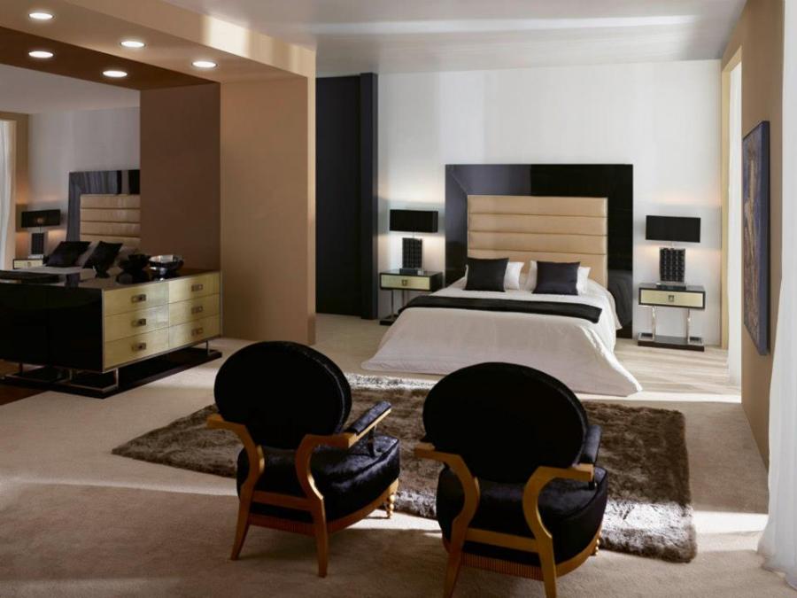 Dormitorio lacado en negro con dorado - Villalba Interiorismo