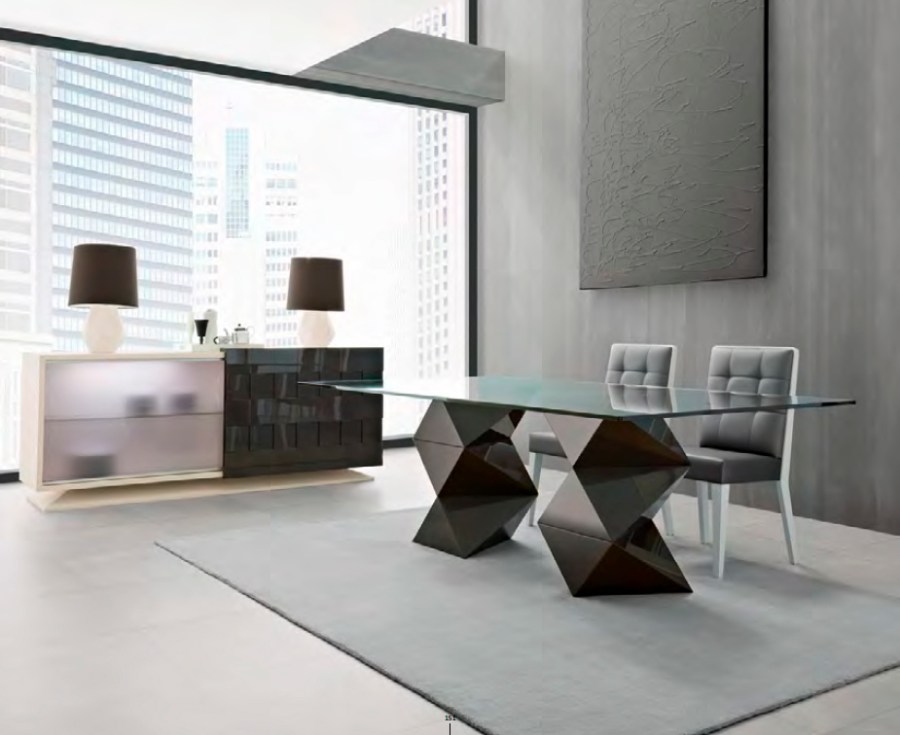 Mesa comedor de cristal moderna - Villalbha Interiorismo