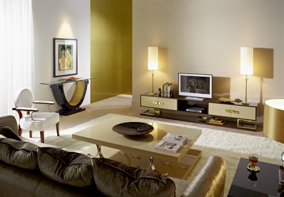 Salón lacado en negro con dorado - Villalba Interiorismo