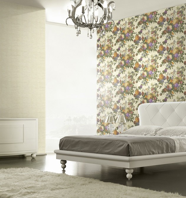 Dormitorio con papel pintado Blumarine - Villalba Interiorismo