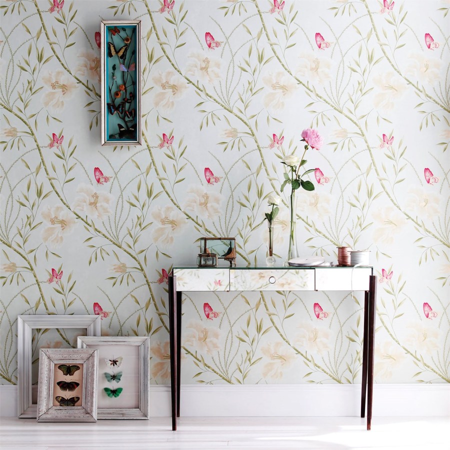 Papel pintado flores y mariposas - Villalba Interiorismo