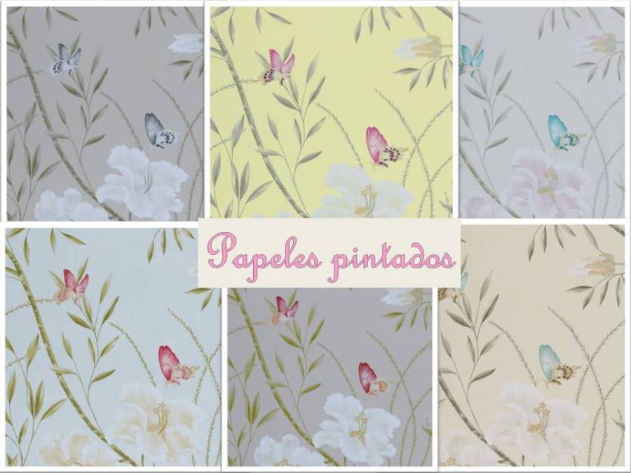 Papeles pintados flores y mariposas - Villalba Interiorismo