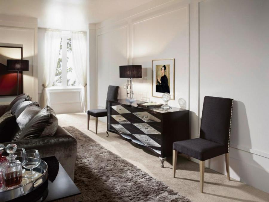 Cómoda negra, cristal y plata - Villalba Interiorismo