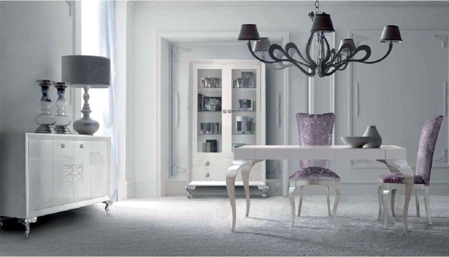 Comedor lacado blanco y plata - Villalba Interiorismo
