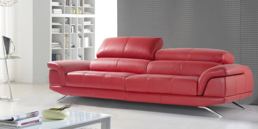 Sofá rojo piel - Villalba Interiorismo