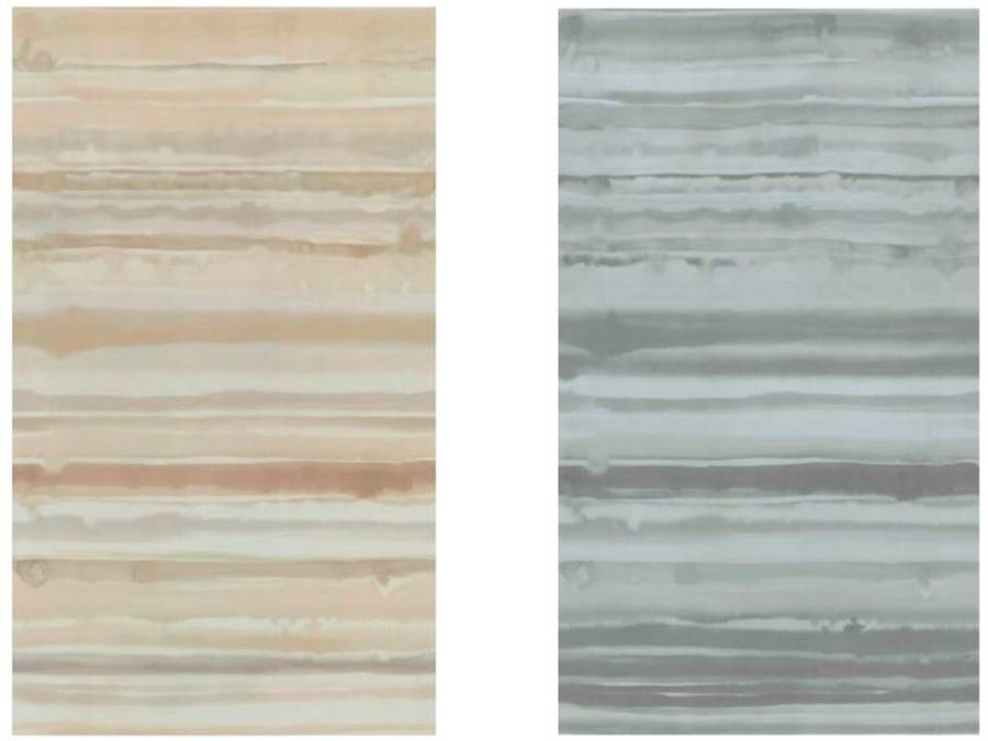 Cortina visillo en beige y gris - Villalba Interiorismo