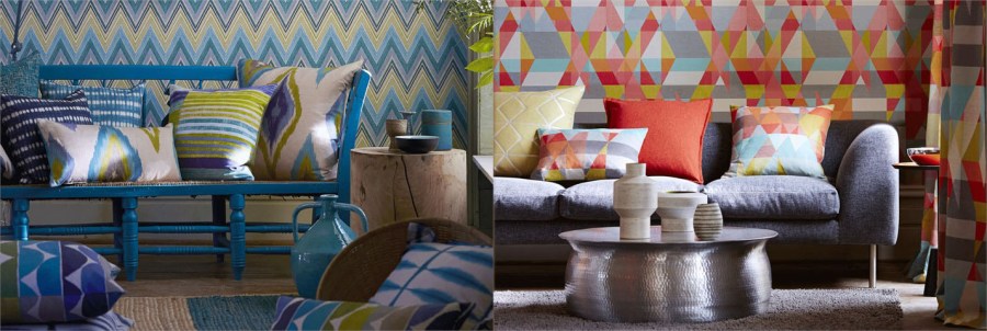 Papeles pintados dibujos geométricos con color - Villalba Interiorismo