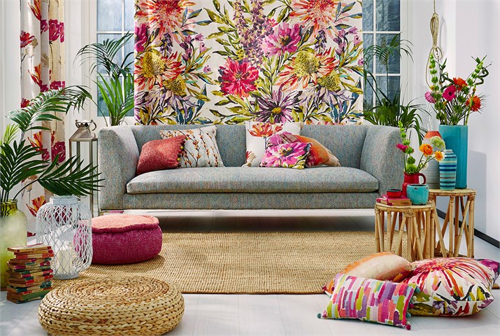 Cortina estampada flores - Villalba Interiorismo