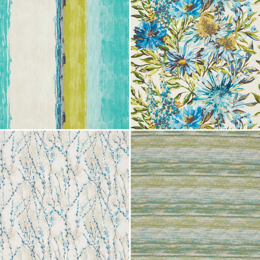 Telas cortinas y tapizar en azul y verde Harlequin 1 - Villalba Interiorismo