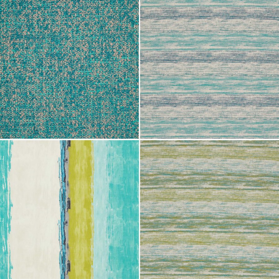 Telas cortinas y tapizar en azul y verde Harlequin - Villalba Interiorismo